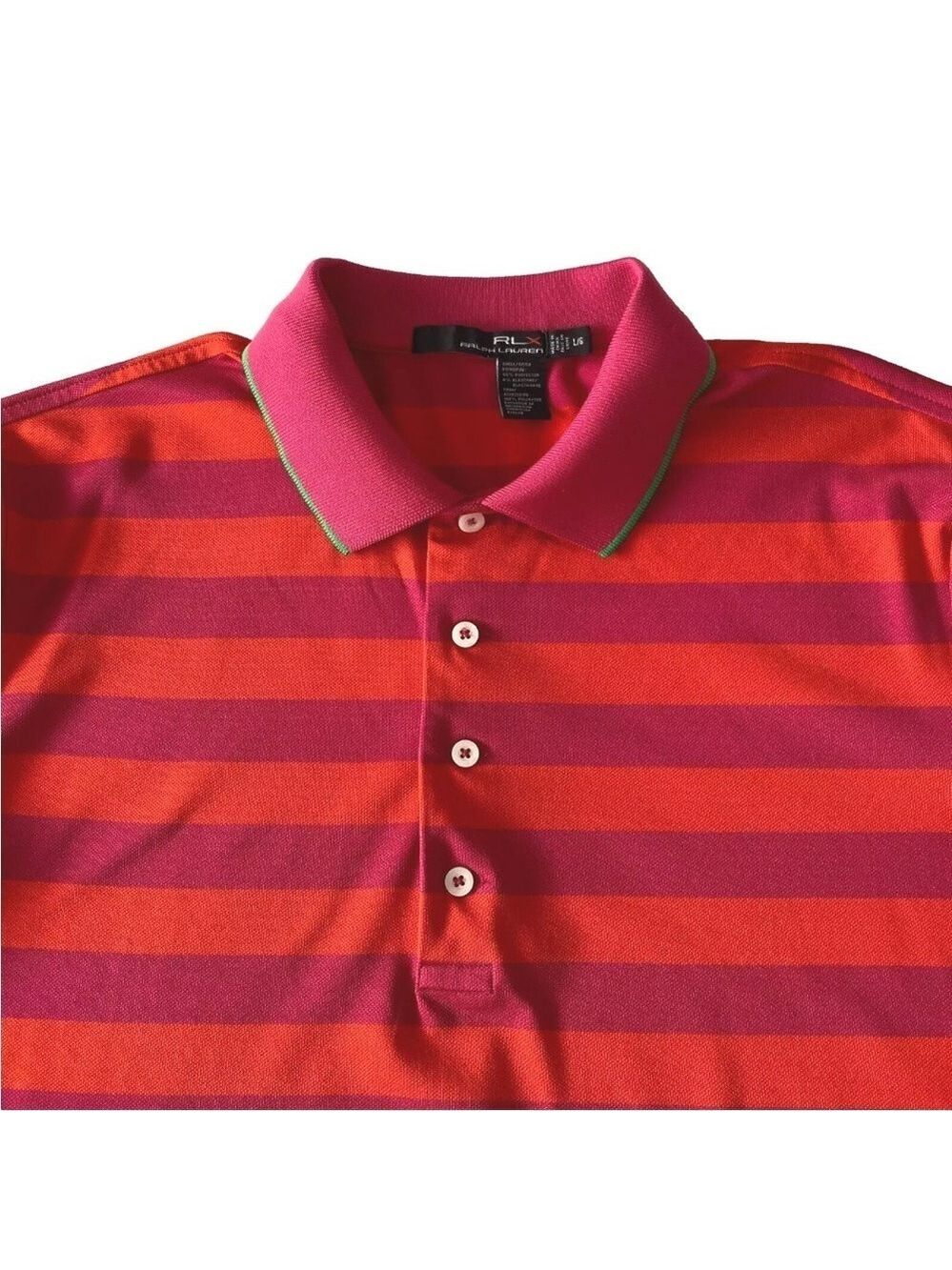 RLX Ralph Lauren Golf Polo Shirt Mens Sz L Orange Pink Striped